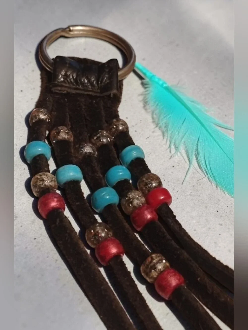 Vintage Boho Beaded Leather Fringe Keychain / Bag Charm (EUC)